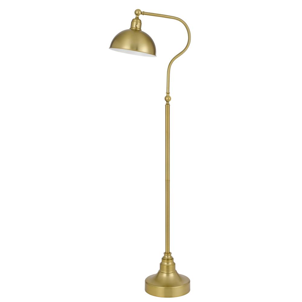 Industrial adjustable metal downbridge floor lamp with half dome metal shade, Antique Brass