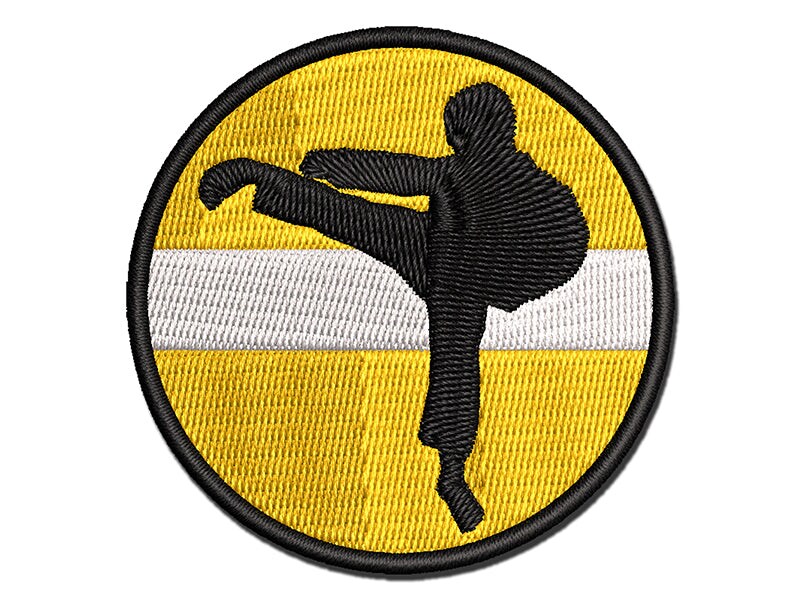 Martial Arts Karate Kick Solid Multi-Color Embroidered Iron-On or Hook &#x26; Loop Patch Applique