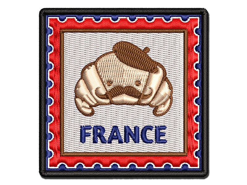 France Travel French Croissant with Beret Multi-Color Embroidered Iron-On or Hook &#x26; Loop Patch Applique