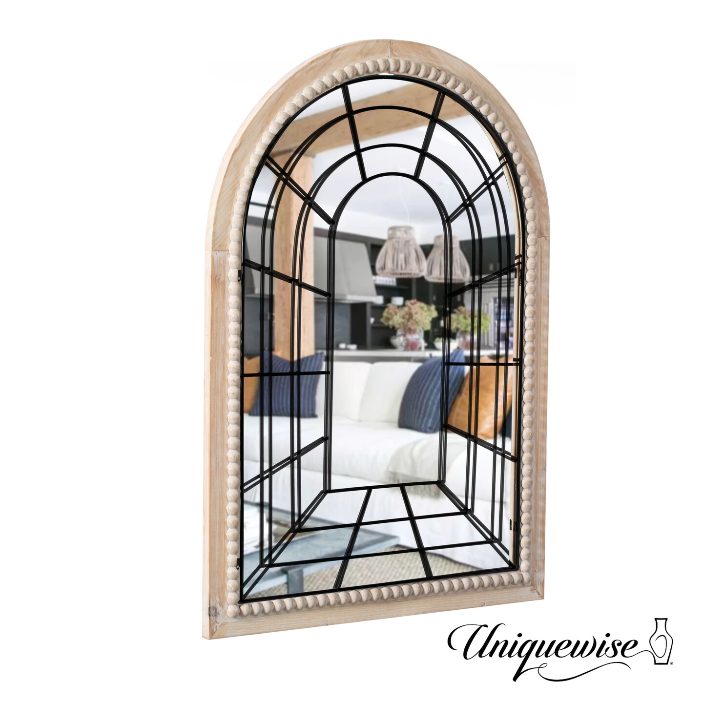 Arched Large 39.37 x 27.56 in Rustic Window Metal Mirror, Windowpane Shaped Decoration Farmhouse Big Wall Mounted Mirrors Boho Decor for Home Living Room Fireplace Entryway Bedroom Bathroom Vanity Corridor