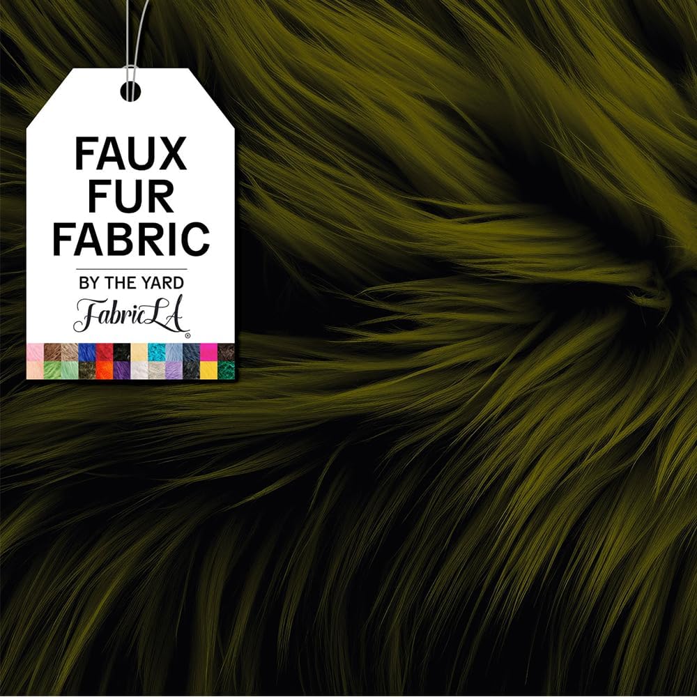 FabricLA | Shaggy Faux Fur | Fabric by The Yard | 72&#x22; X 60&#x22; Inch Wide | Craft Furry Fabric | Sewing, Apparel, Rugs, Pillows &#x26; More | Faux Fluffy Fabric | Olive, 2 Yard