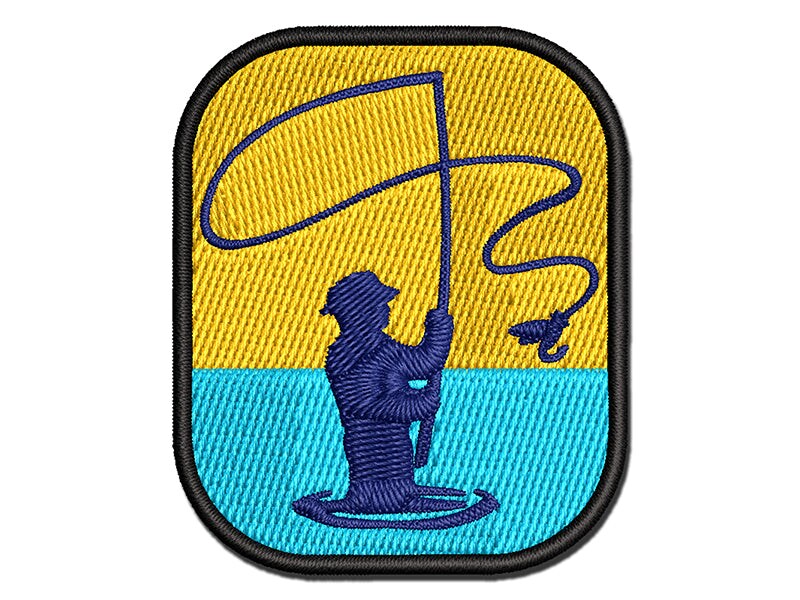 Fly Fishing Fisherman Casting Line Angler Multi-Color Embroidered Iron-On or Hook &#x26; Loop Patch Applique
