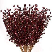 Set of 24: Burgundy Holly Berry Stems with 35 Lifelike Berries | 17-Inch | Festive Holiday Decor | Trees, Wreaths, &#x26; Garlands | Christmas Picks | Home &#x26; Office Decor