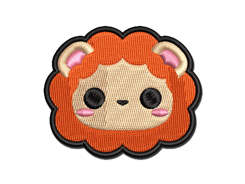 Charming Kawaii Chibi Lion Face Blushing Cheeks Multi-Color Embroidered Iron-On or Hook &#x26; Loop Patch Applique