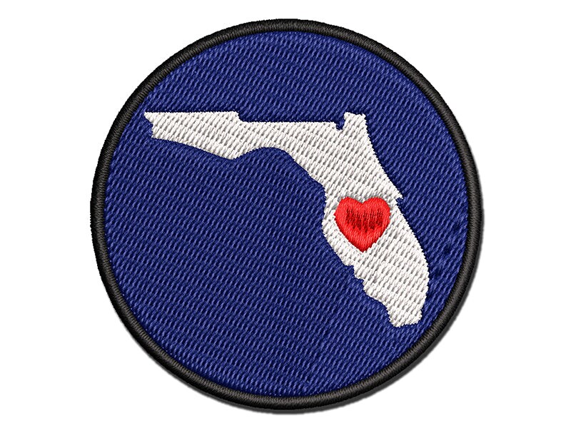 Florida State with Heart Multi-Color Embroidered Iron-On or Hook &#x26; Loop Patch Applique