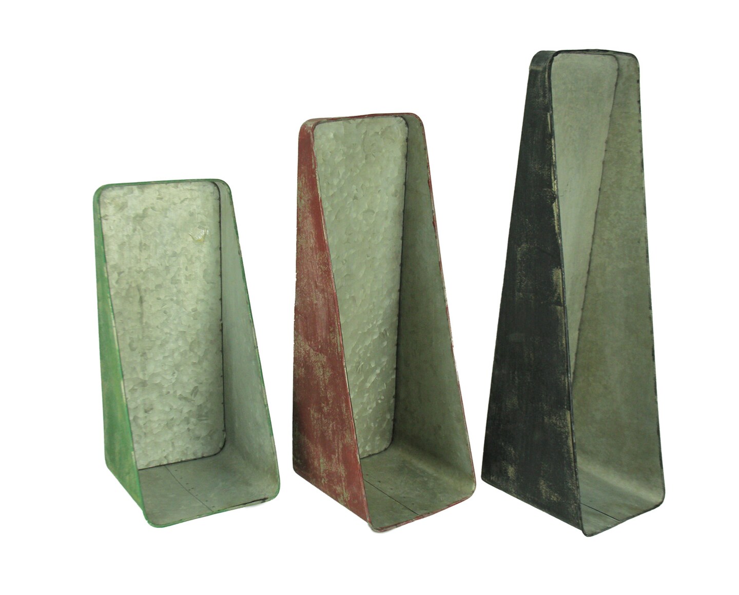 Distressed Red Green and Grey Vertical Wall Mounted Planters Set of 3