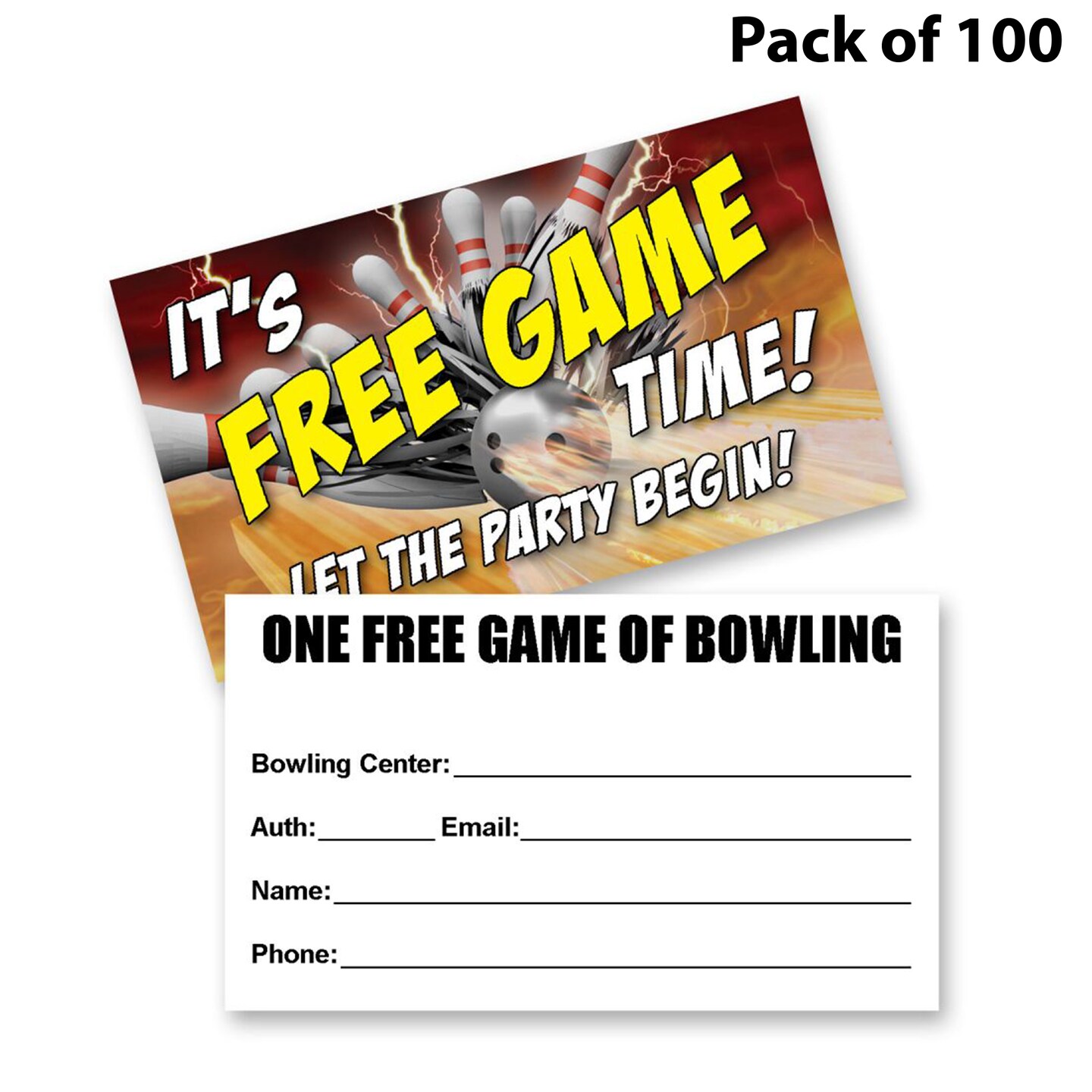 Free Game Passes Bowling Thunder Themed | 3 1/2 inches by 2 inches | MINA&#xAE;