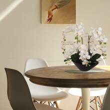 Set of 2 Elegant 18" White Orchid Flower Arrangements in Vase - Timeless Faux Floral Centerpieces for Home, Weddings & Events - Top Choice & Stylish Decor