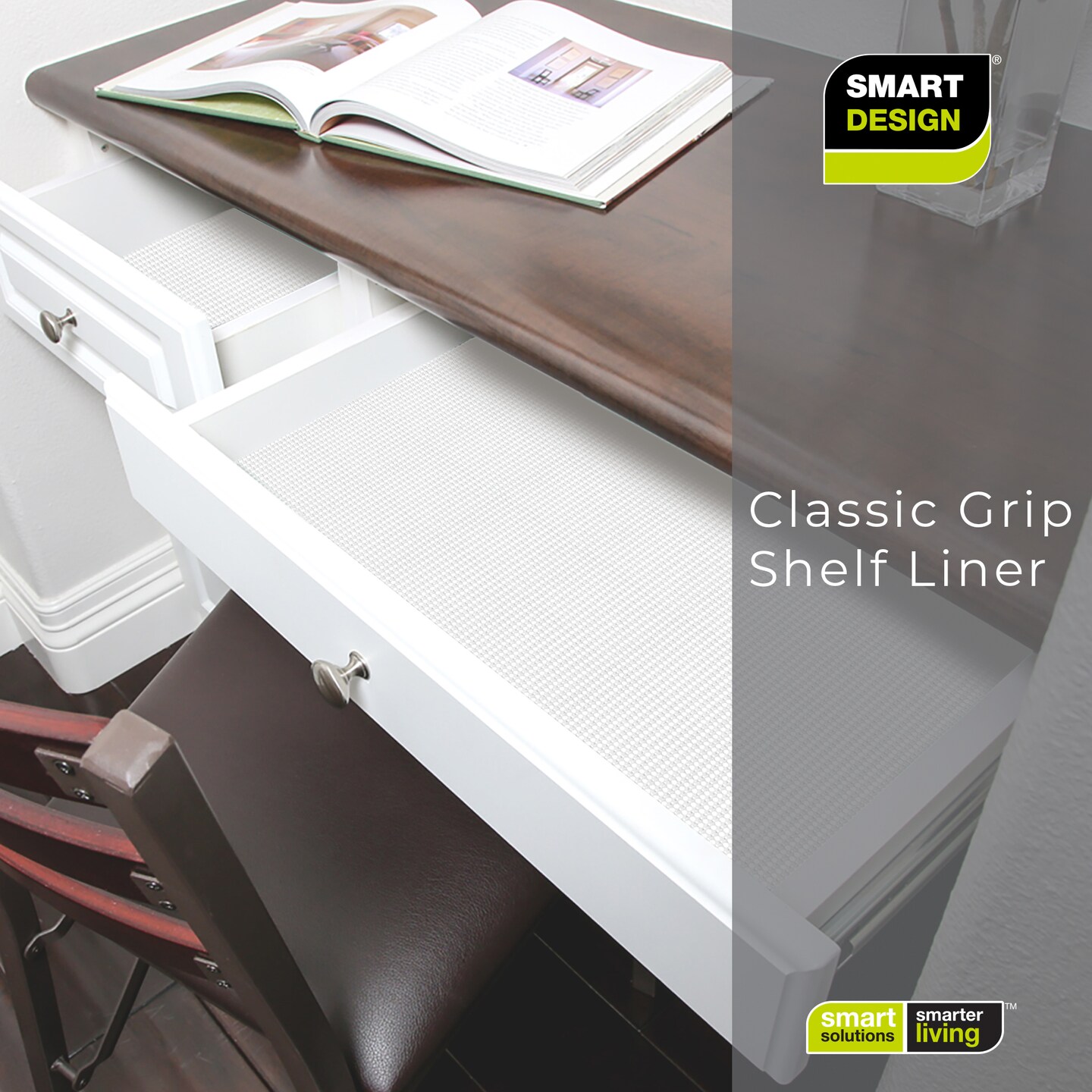 Smart Design Classic Grip Shelf Liner - 12 Inch x 20 Feet - White