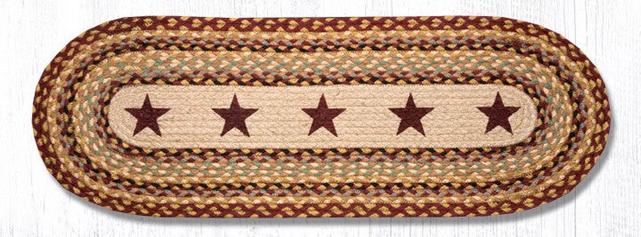 Earth Rugs OP-357 Burgundy Stars Oval Patch Runner 13&#x22; x 36&#x22;