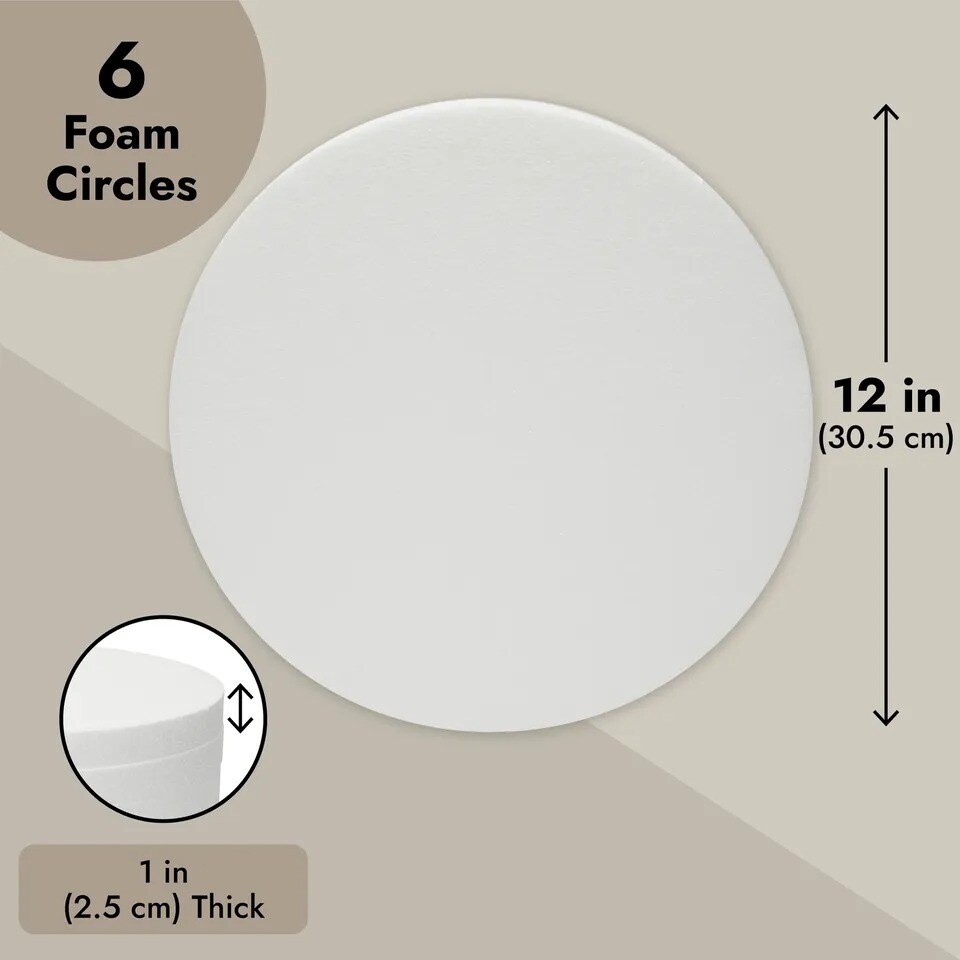 6 Pack Foam Circles for DIY Crafts, Round White Discs for Art Projects, 12x1 In