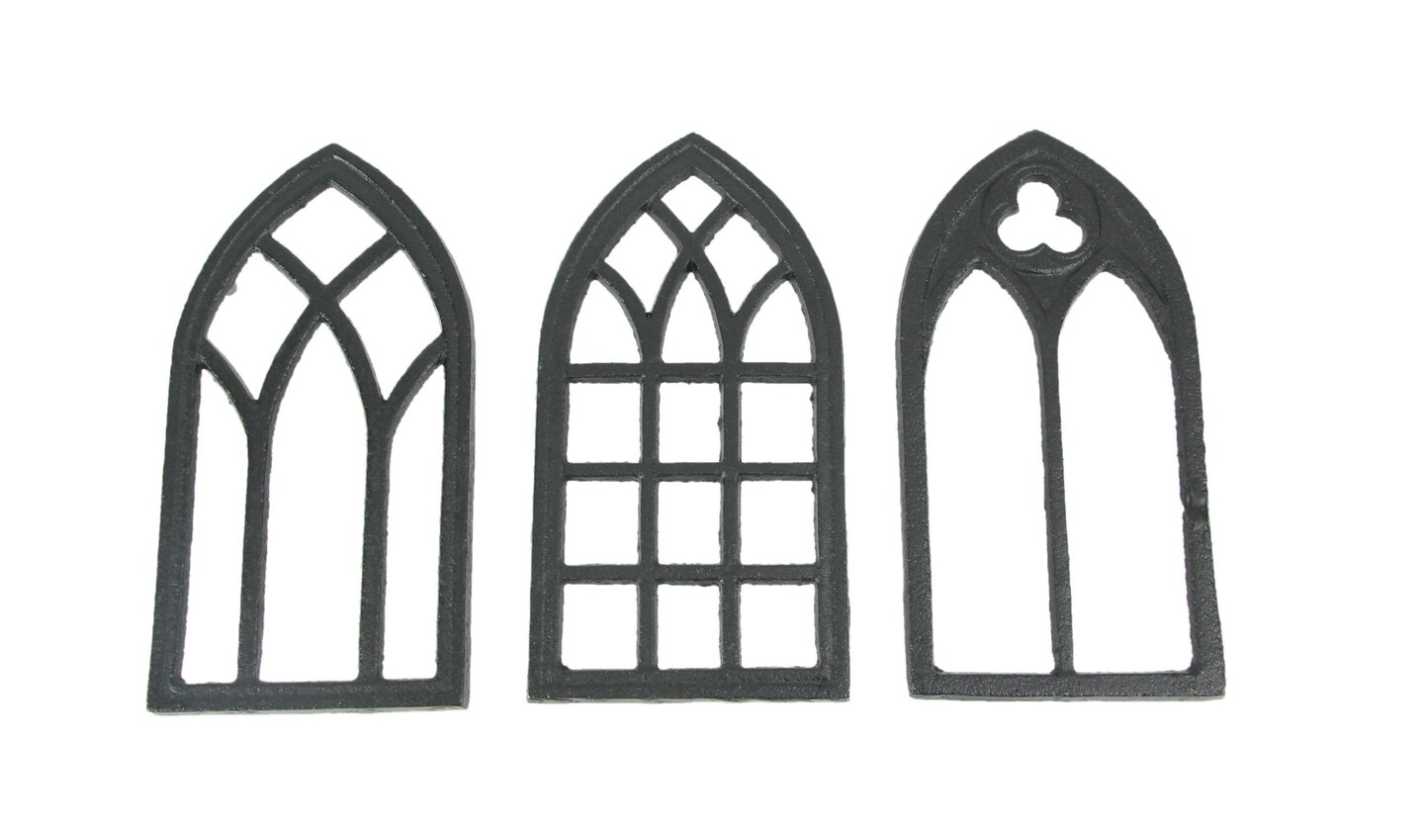 Set of 3 Black Cast Iron Gothic Cathedral Window Design Kitchen Trivets