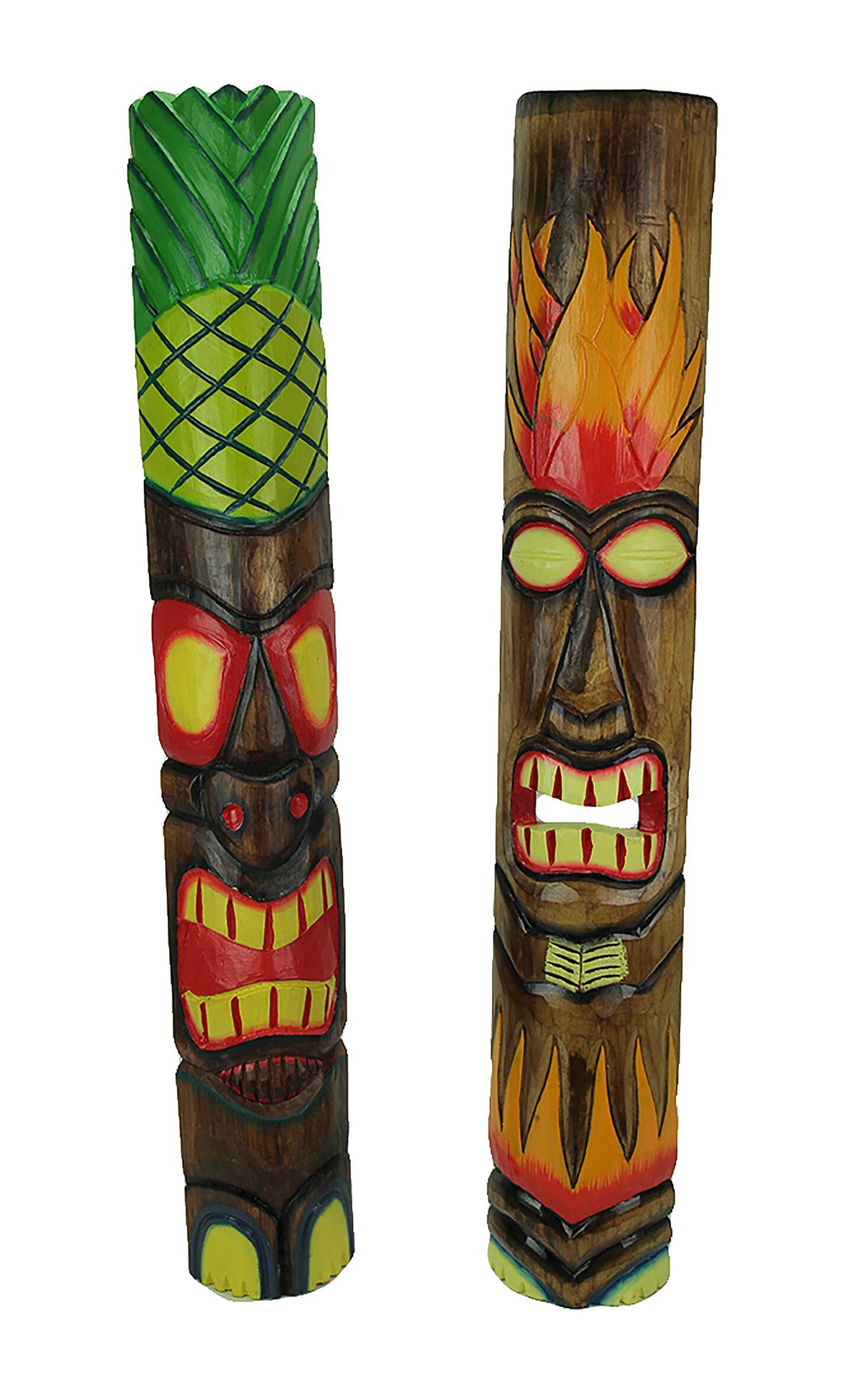 39 inch Tall Hand Crafted Wooden Tiki Totem Wall Mask Set of 2