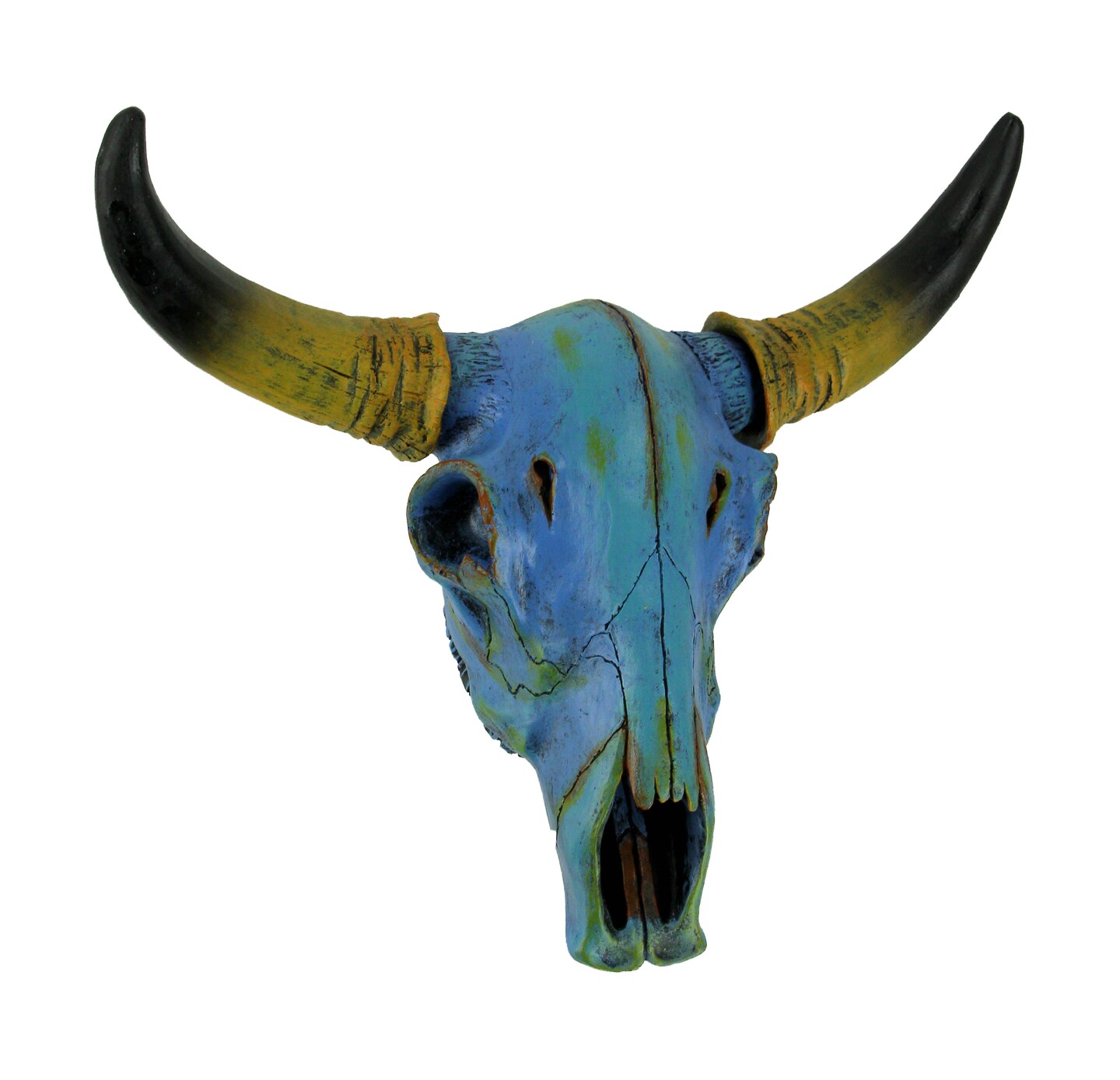 Colorful Turquoise Blue Tie Dye Steer Skull Wall Hanging