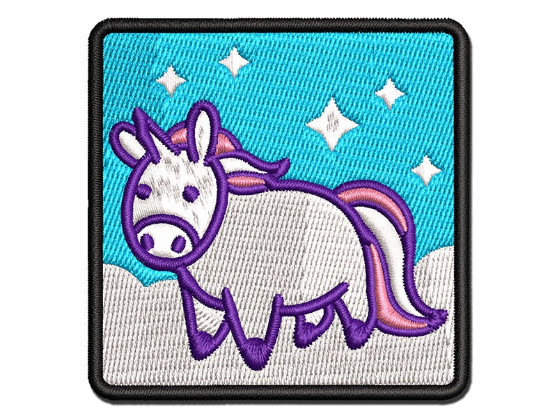 Chibi Unicorn Standing Multi-Color Embroidered Iron-On or Hook &#x26; Loop Patch Applique