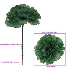 Box of 100: Artificial Carnation Flower Picks | 5&#x22; Long | 3.5&#x22; Wide | Emerald | Lifelike Silk Blooms | Floral Picks | Craft Materials | Parties &#x26; Events | Home &#x26; Office Decor, Floral Home by Artificial Flowers