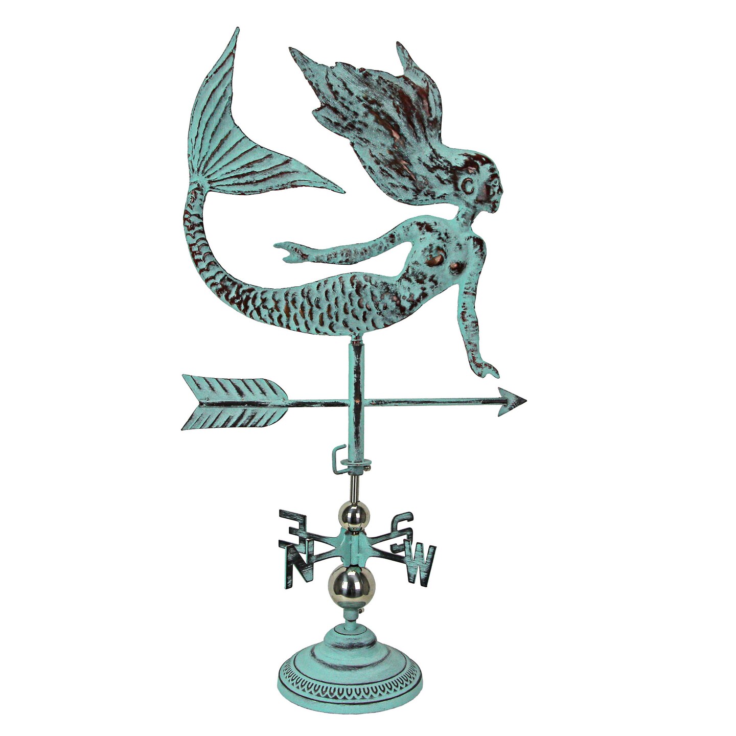 Verdigris Copper Mermaid Tabletop Weathervane w/ Optional Fence Mount