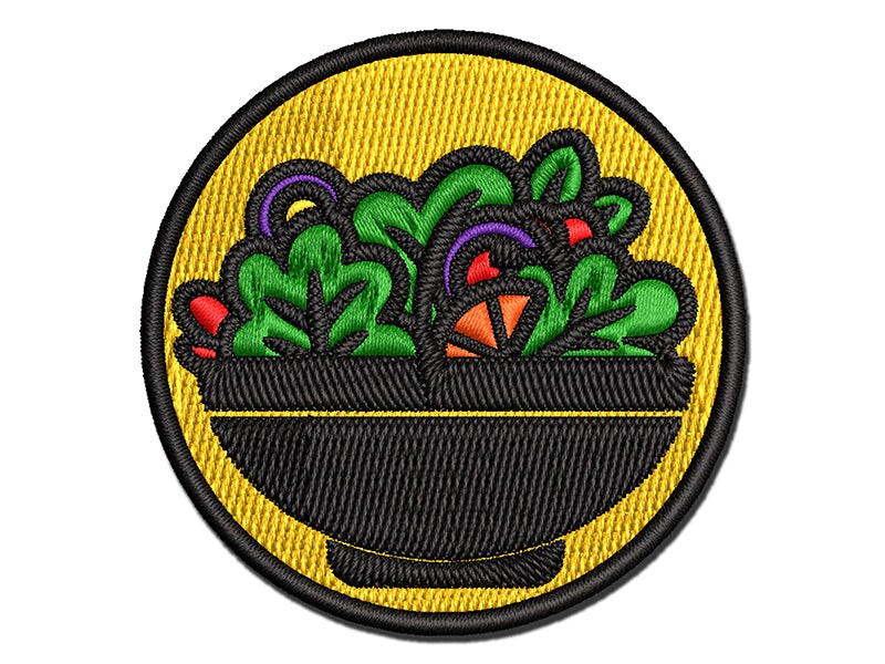 Bowl of Salad with Lettuce Tomato and Onion Multi-Color Embroidered Iron-On or Hook &#x26; Loop Patch Applique