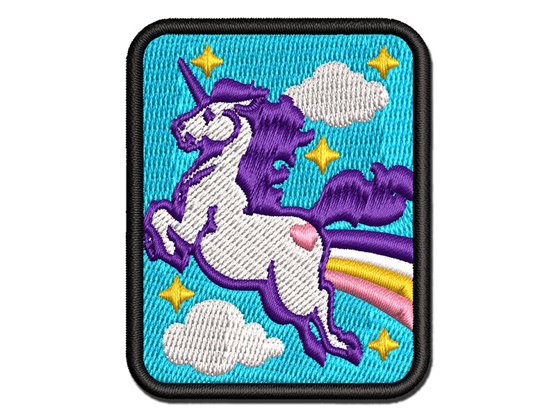 Magical Unicorn Pooping Rainbow and Stars Multi-Color Embroidered Iron-On or Hook &#x26; Loop Patch Applique