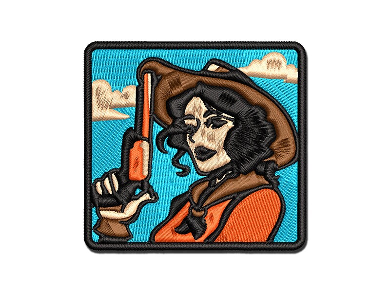 Cowgirl with Gun Multi-Color Embroidered Iron-On or Hook &#x26; Loop Patch Applique