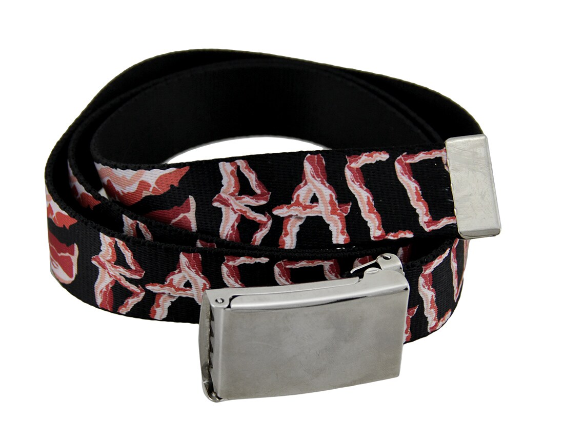 Black Polyester Web Bacon Belt w/Chrome Buckle