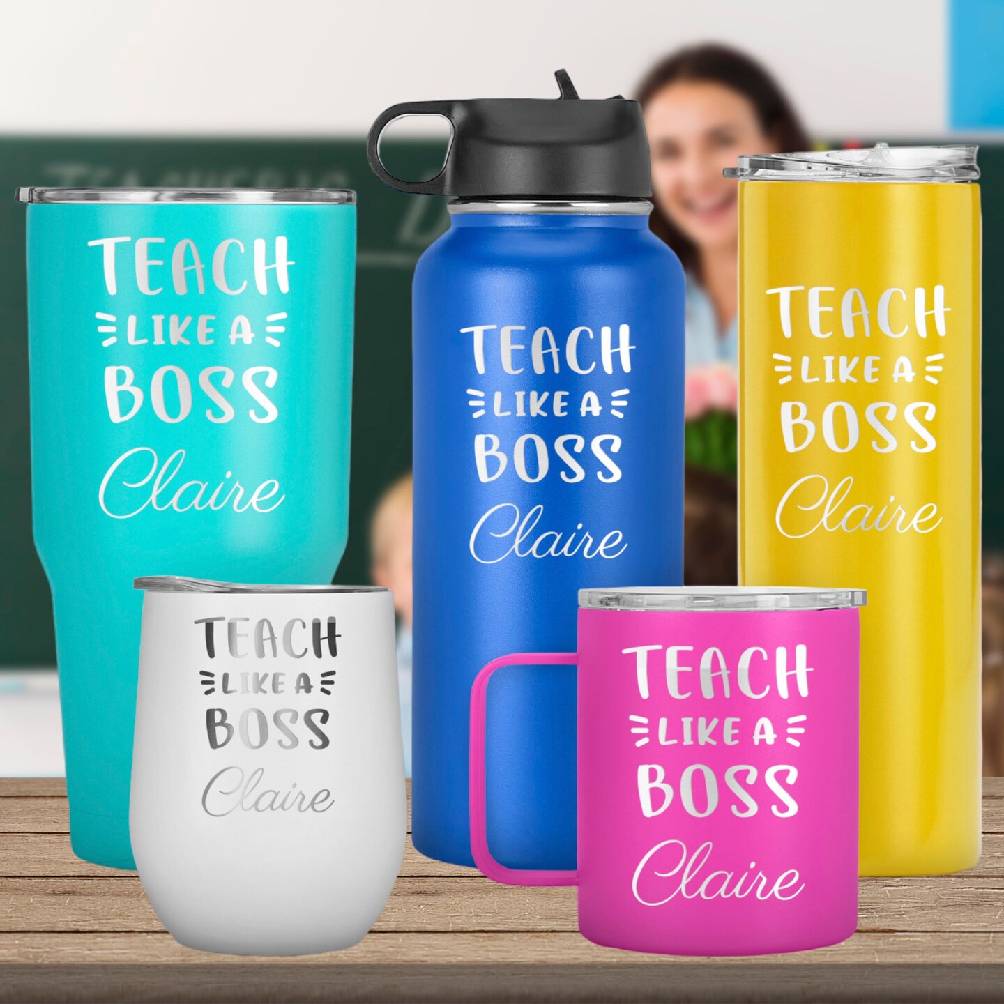 Teach Like a Boss Custom Name Engraved Tumbler, Best Gift for Teacher ...