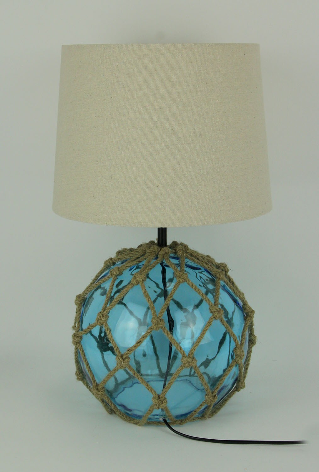 Rope and Glass Nautical Buoy Style Lamp with Linen Look Shade