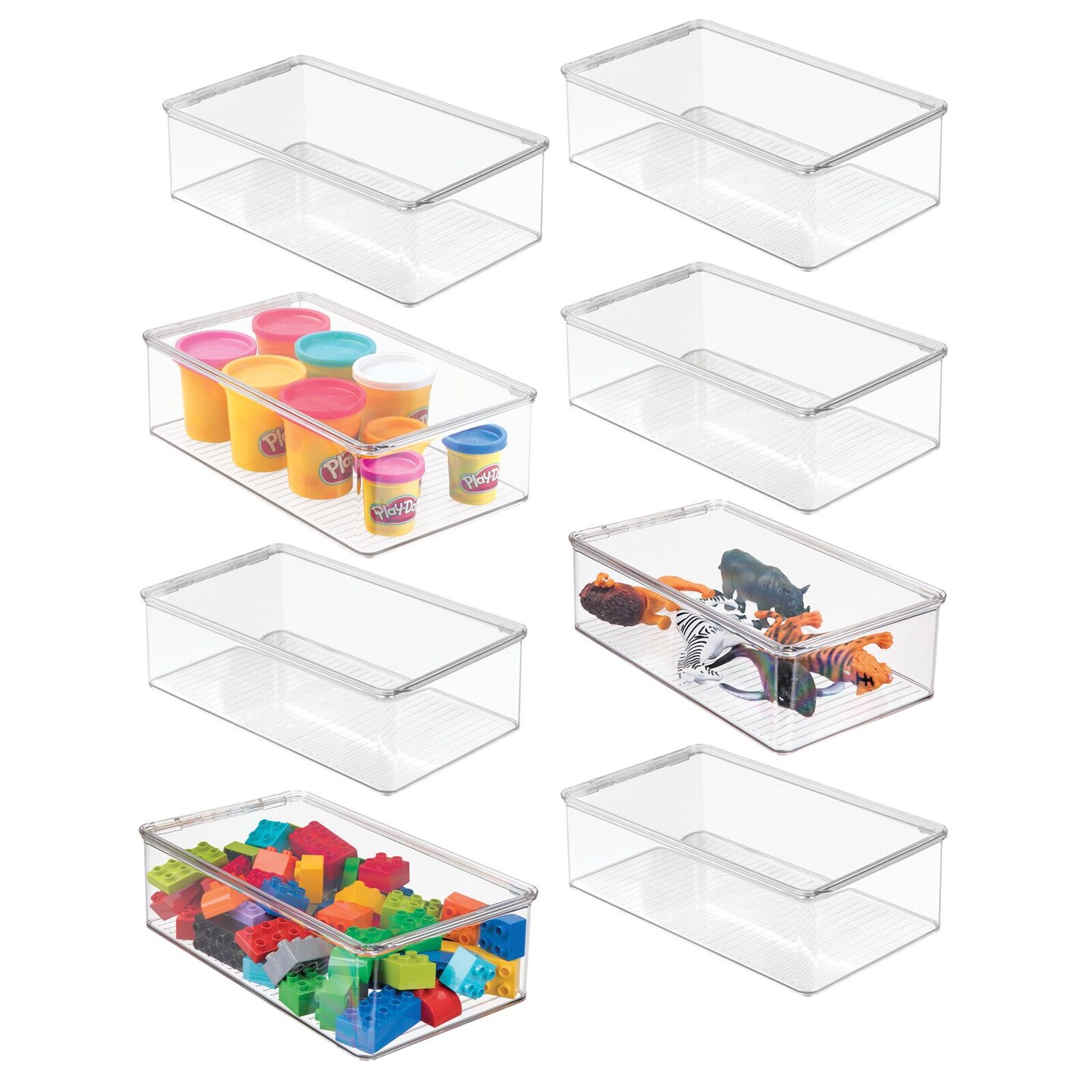 mDesign Plastic Stackable Toy Storage Bin with Attached Lid