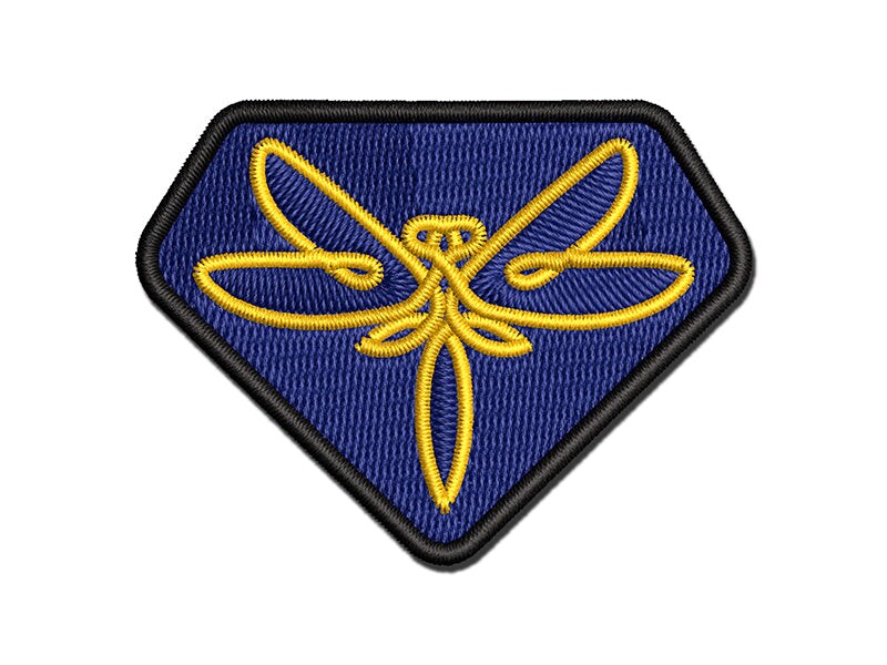 Elegant Abstract Dragonfly Line Art Multi-Color Embroidered Iron-On or Hook &#x26; Loop Patch Applique