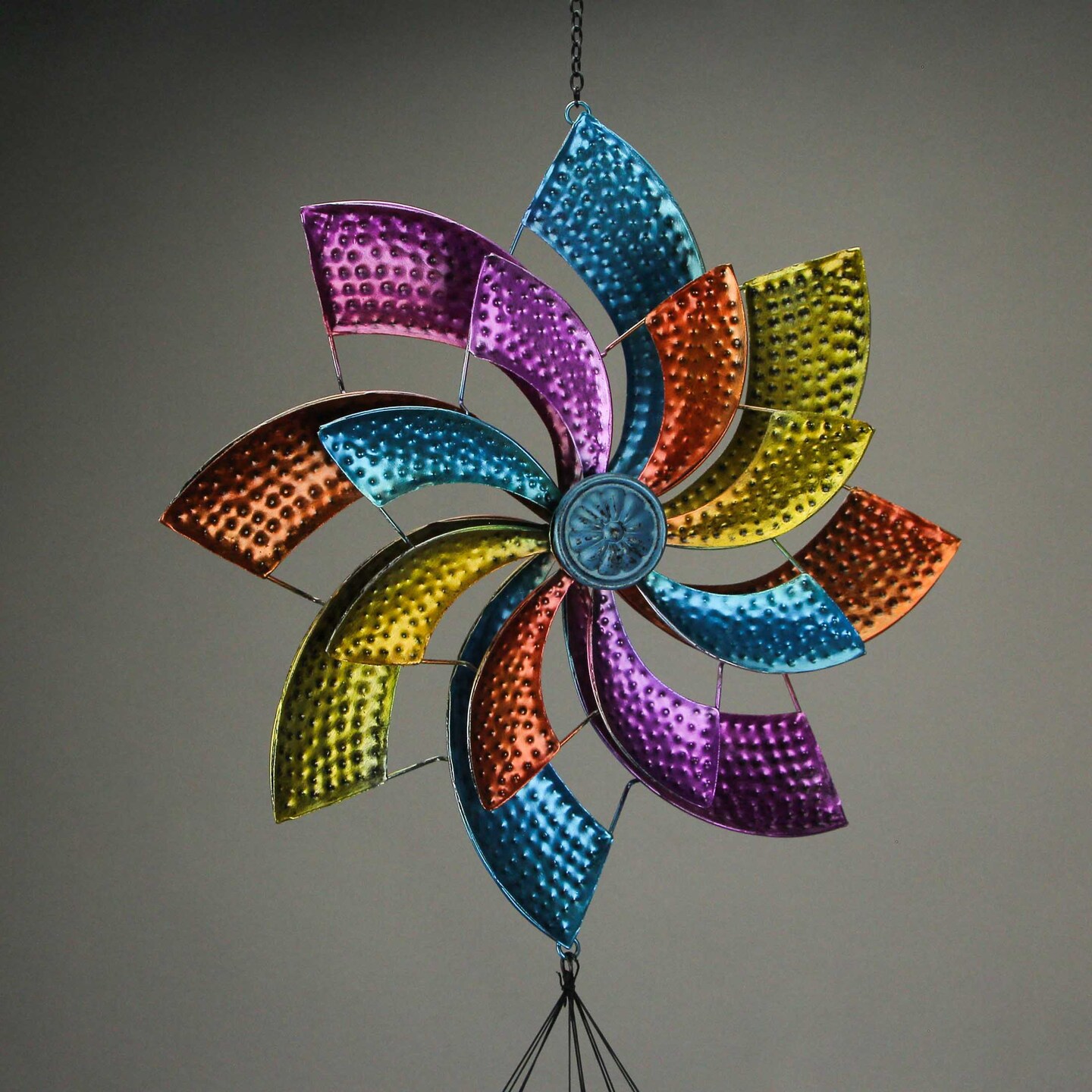 Metal Technicolor Wind Spinner Hanging Chimes Outdoor Decor Garden Patio Art