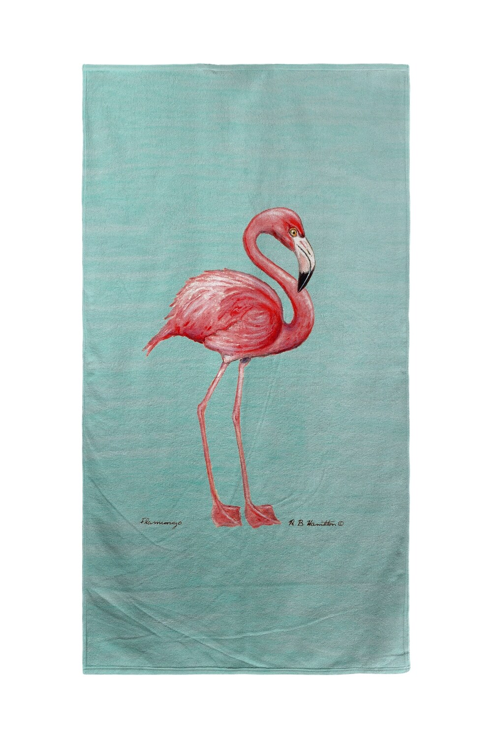 Betsy Drake Pink Flamingo on Aqua Beach Towel