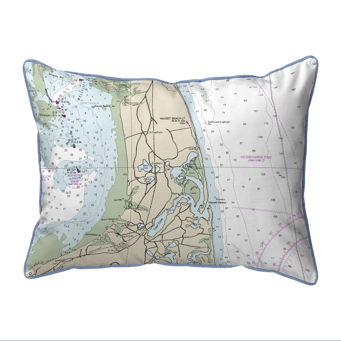 Cape Cod Nauset Beach Map Pillow 20x24 &#x2013; Extra Large Zippered Pillow