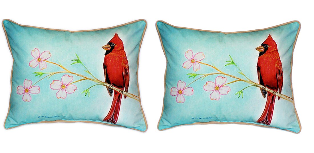 Pair of Betsy Drake ’s Cardinal Large Pillows 16 Inchx20 Inch