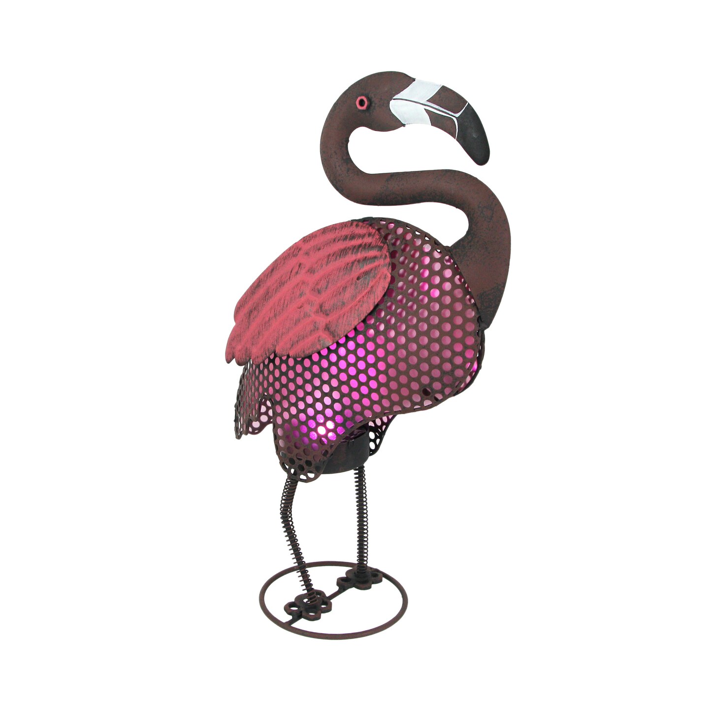 Pink Flamingo Metal Art Polka Dot LED Lighted Solar Garden Statue Yard Decor