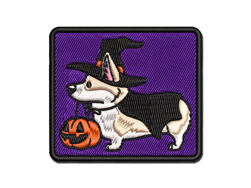 Corgi Trick-or-Treating Witch Costume Halloween Multi-Color Embroidered Iron-On or Hook &#x26; Loop Patch Applique