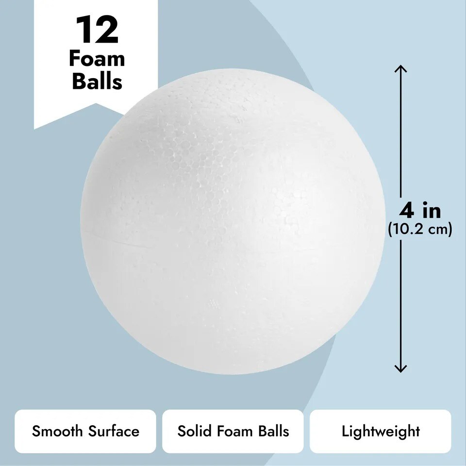 12-Pack Foam Balls Round Polystyrene Balls for Art Craft DIY, White, 4&#x22; Diameter