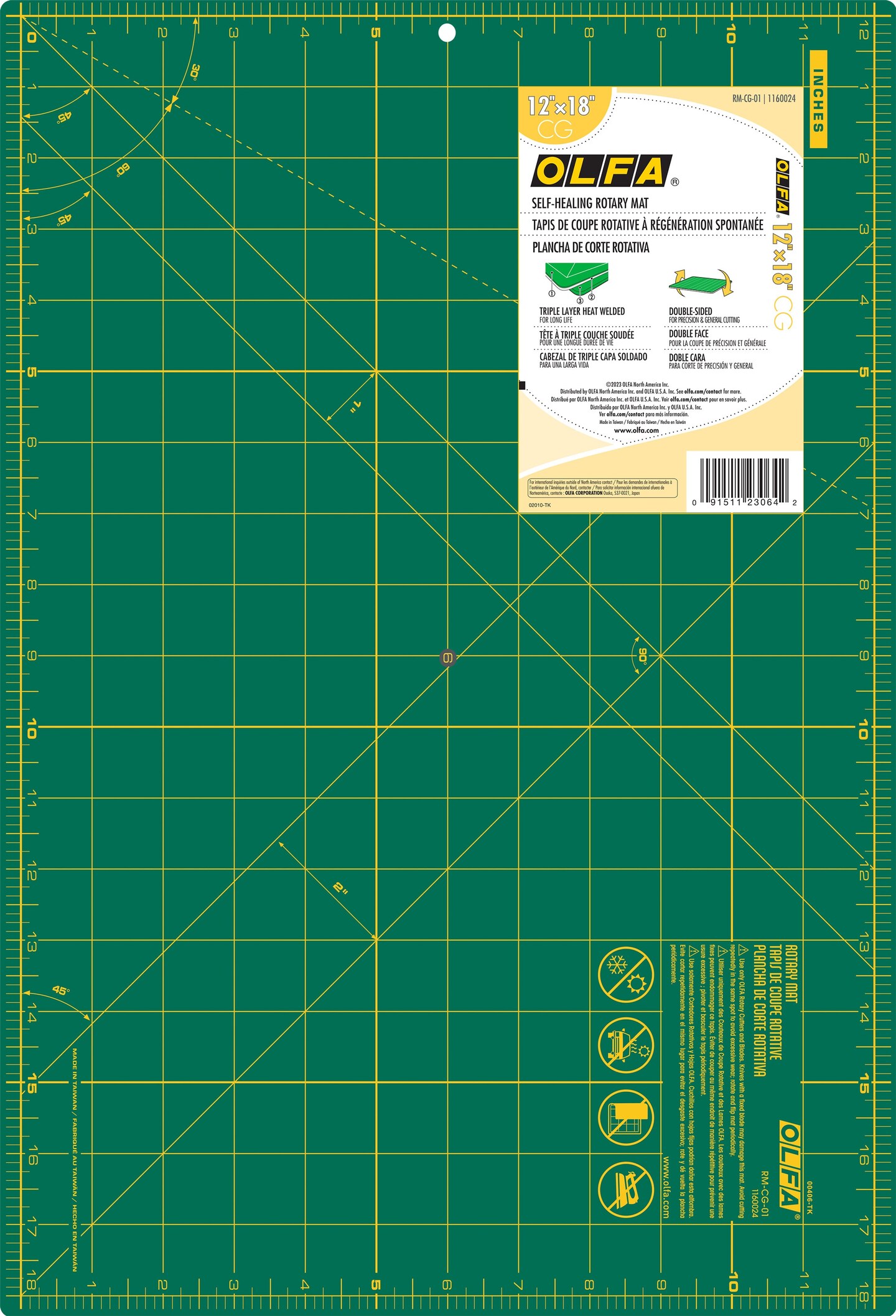 OLFA Double-Sided Self-Healing Rotary Mat 12&#x22;X18&#x22;-Green