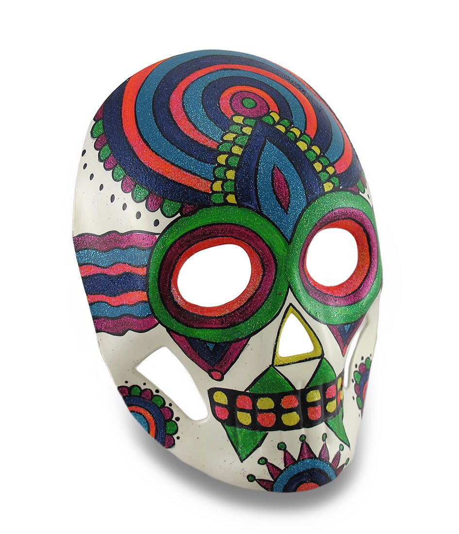 Colorful Sparkling Rainbow Striped DOD Sugar Skull Style Mask