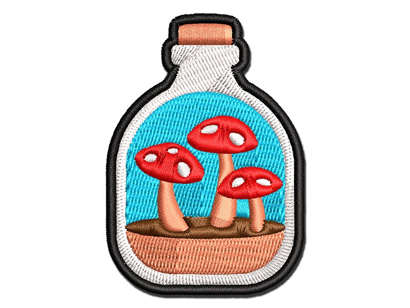 Glass Bottle Mushroom Dirt Terrarium Multi-Color Embroidered Iron-On or Hook &#x26; Loop Patch Applique