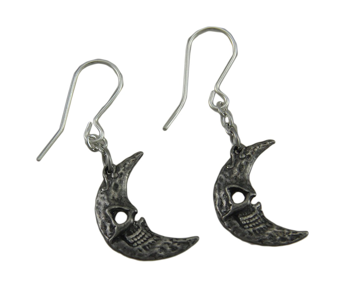 Alchemy Gothic Crescents Tragicomic Skeletal Moon Dangle Earrings