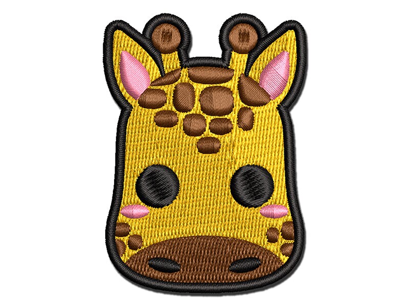 Charming Kawaii Chibi Giraffe Face Blushing Cheeks Multi-Color Embroidered Iron-On or Hook &#x26; Loop Patch Applique