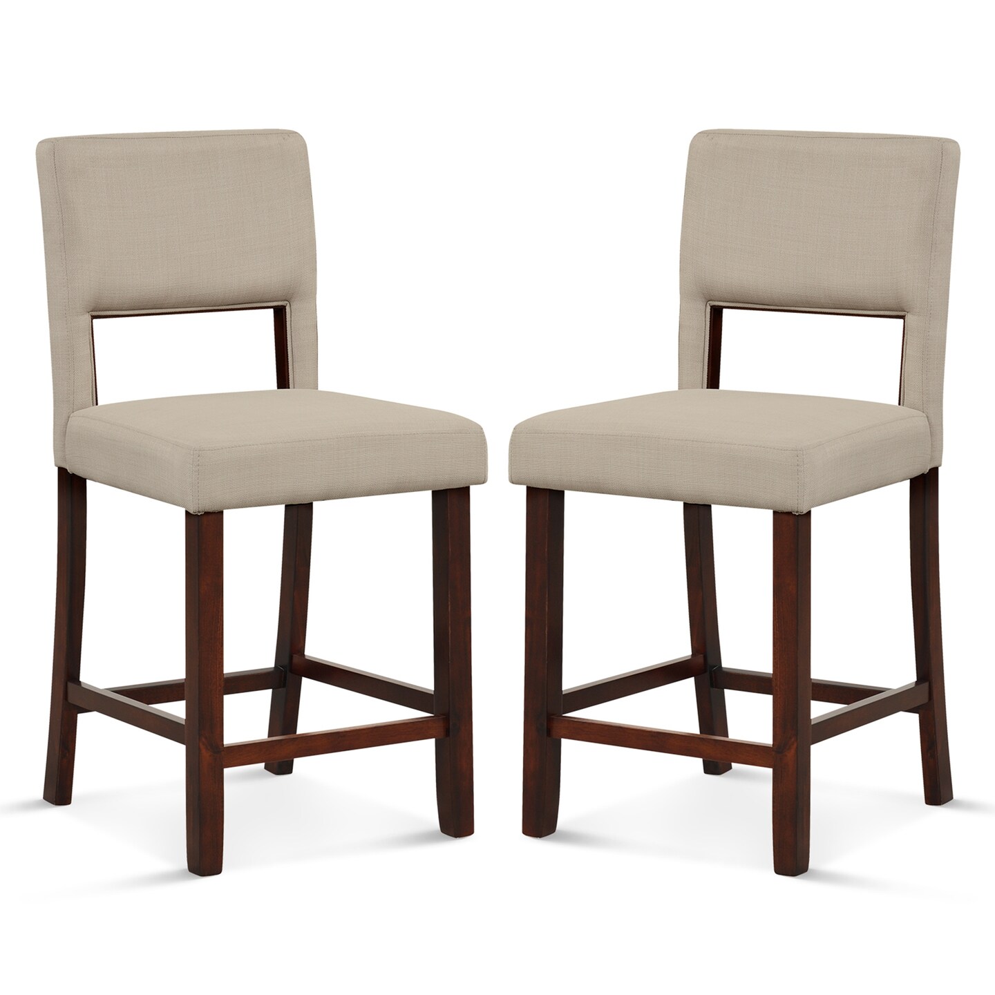 Costway Set of 2 Upholstered Linen Bar Stools 24.5&#x27;&#x27; Wooden Dining Chairs with Back Beige/Brown