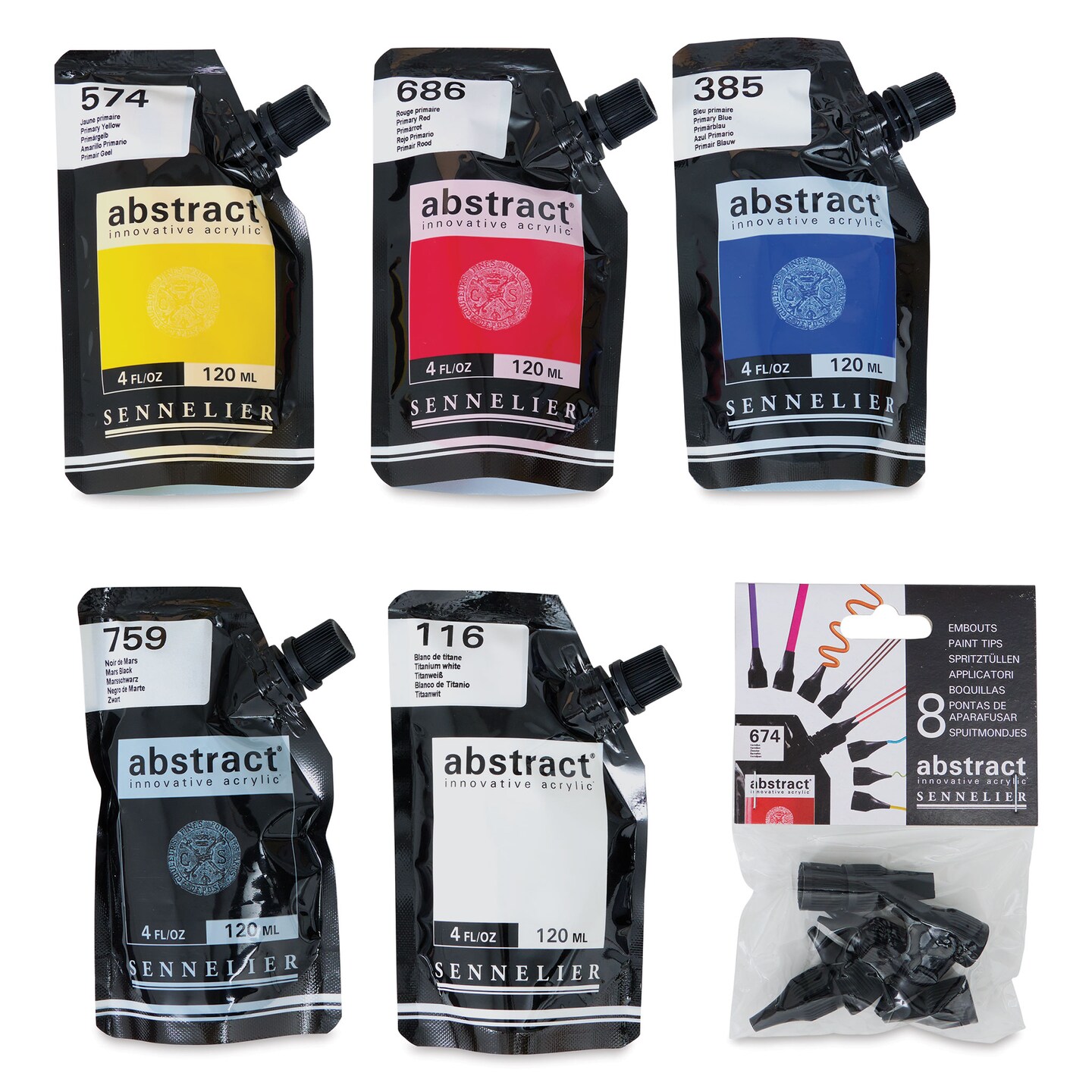 Sennelier Abstract Acrylic - Primary, Set of 5 with Tips