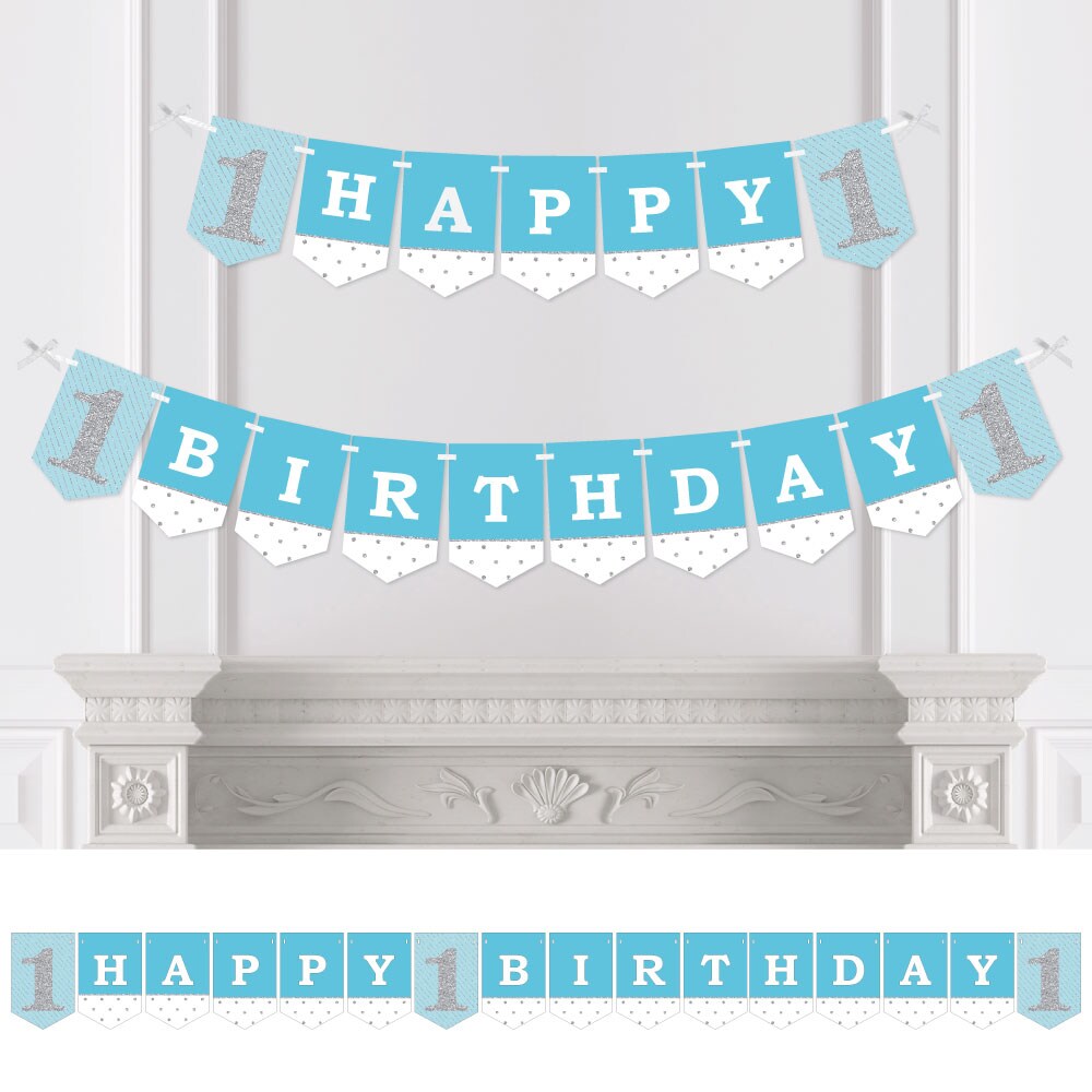Big Dot of Happiness 1st Birthday Boy - Fun to be One - First Birthday Party Bunting Banner - Blue Party Decorations - Happy Birthday
