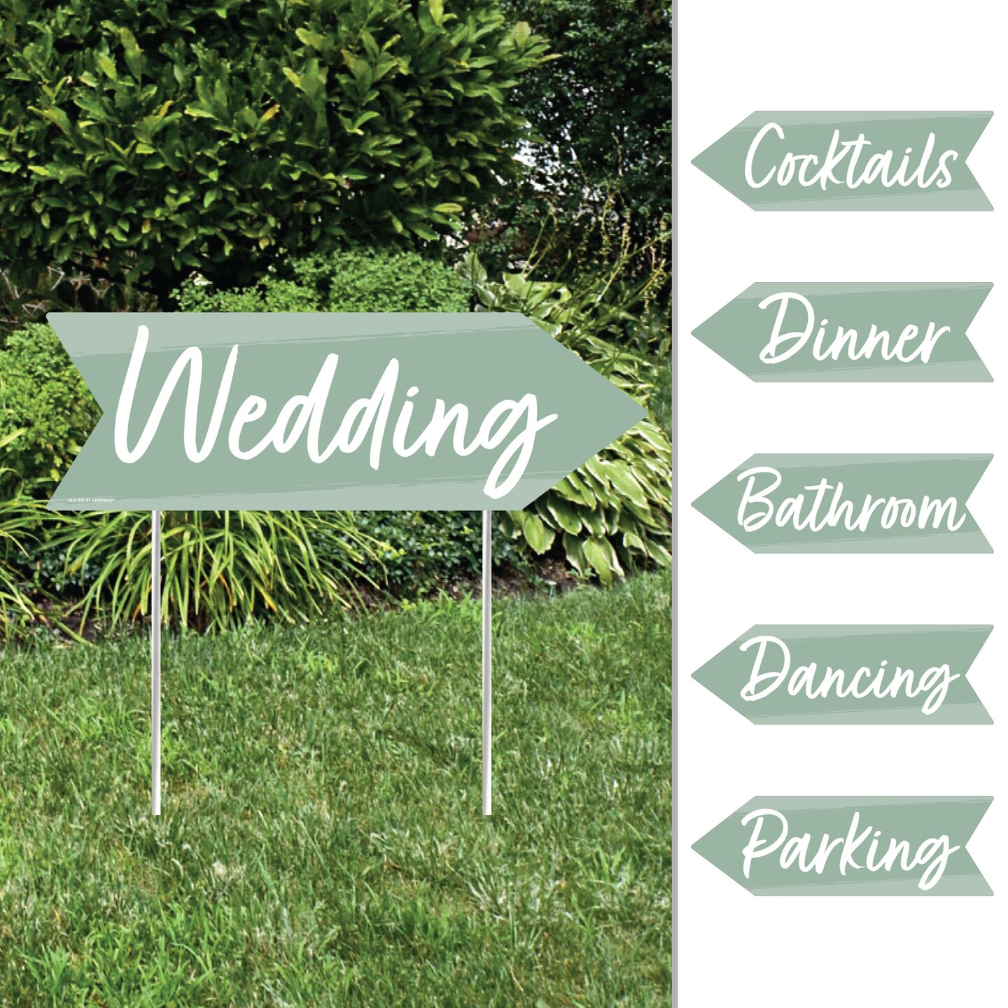 Big Dot of Happiness Sage Green Elegantly Simple - Arrow Wedding and Receptions Direction Signs - Double Sided Outdoor Yard Signs - Set of 6