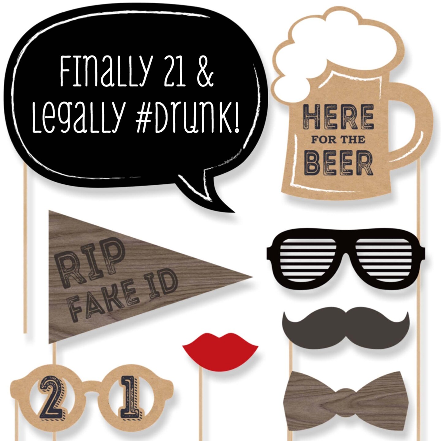 Big Dot of Happiness Finally 21 - 21st Birthday Photo Booth Props Kit - 20 Count