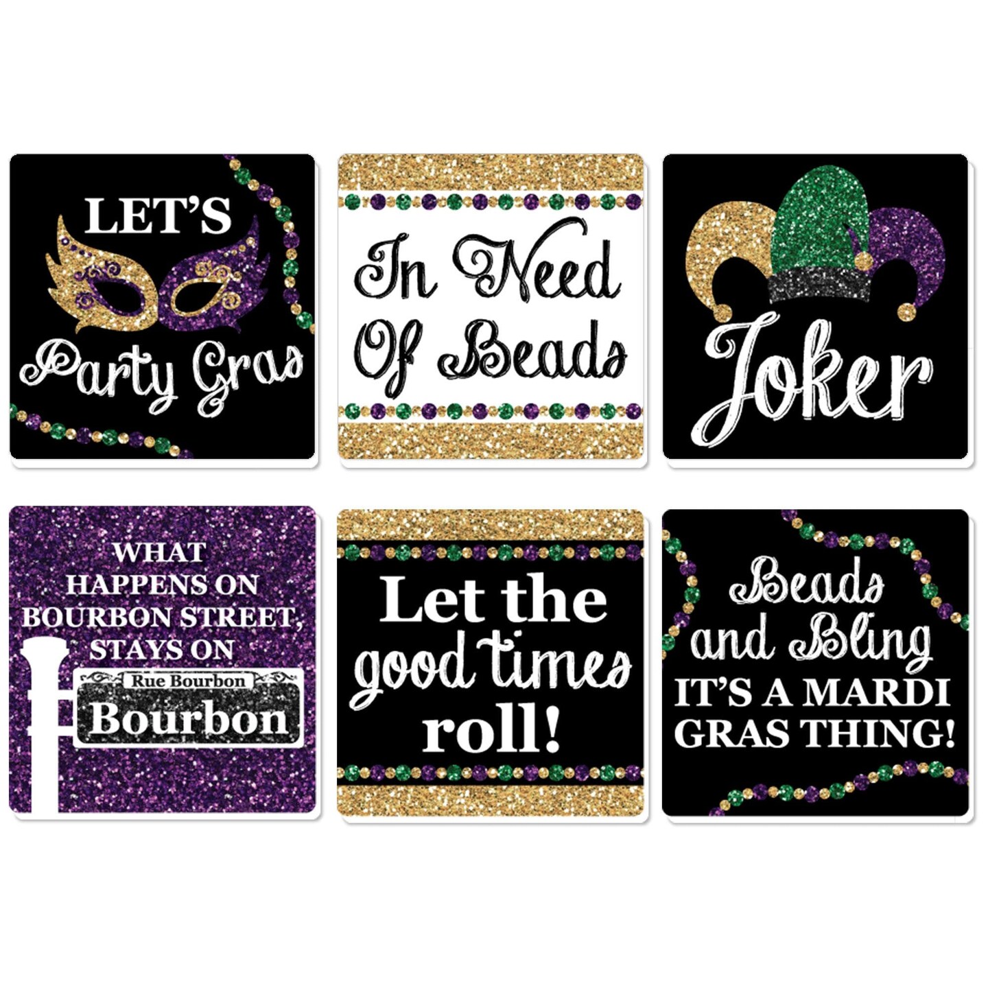 Big Dot of Happiness Mardi Gras - Funny Masquerade Party Decorations - Drink Coasters - Set of 6