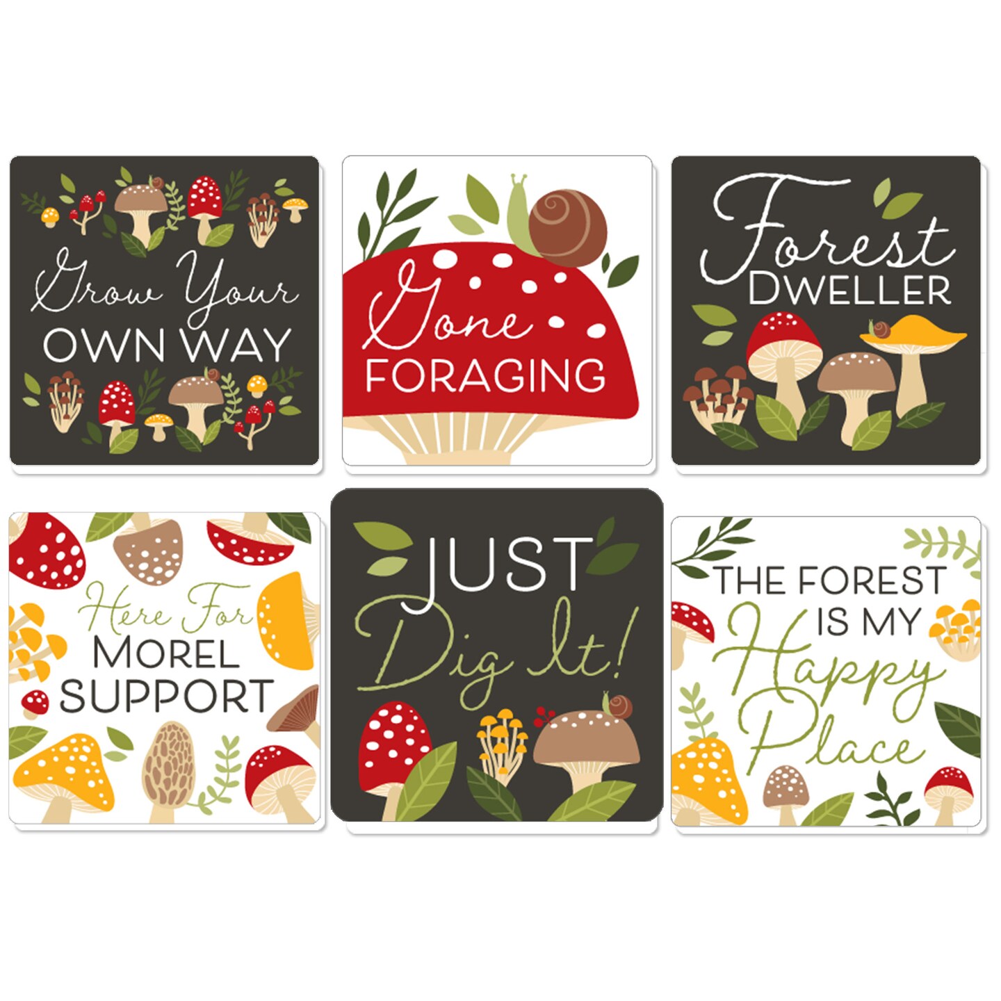 Big Dot of Happiness Wild Mushrooms - Funny Red Toadstool Party Decorations - Drink Coasters - Set of 6