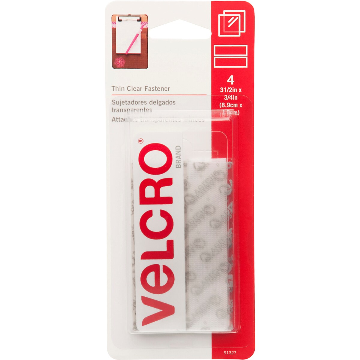 VELCRO(R) Brand Thin Fasteners Tape .75X3.5 4/Pkg-Clear