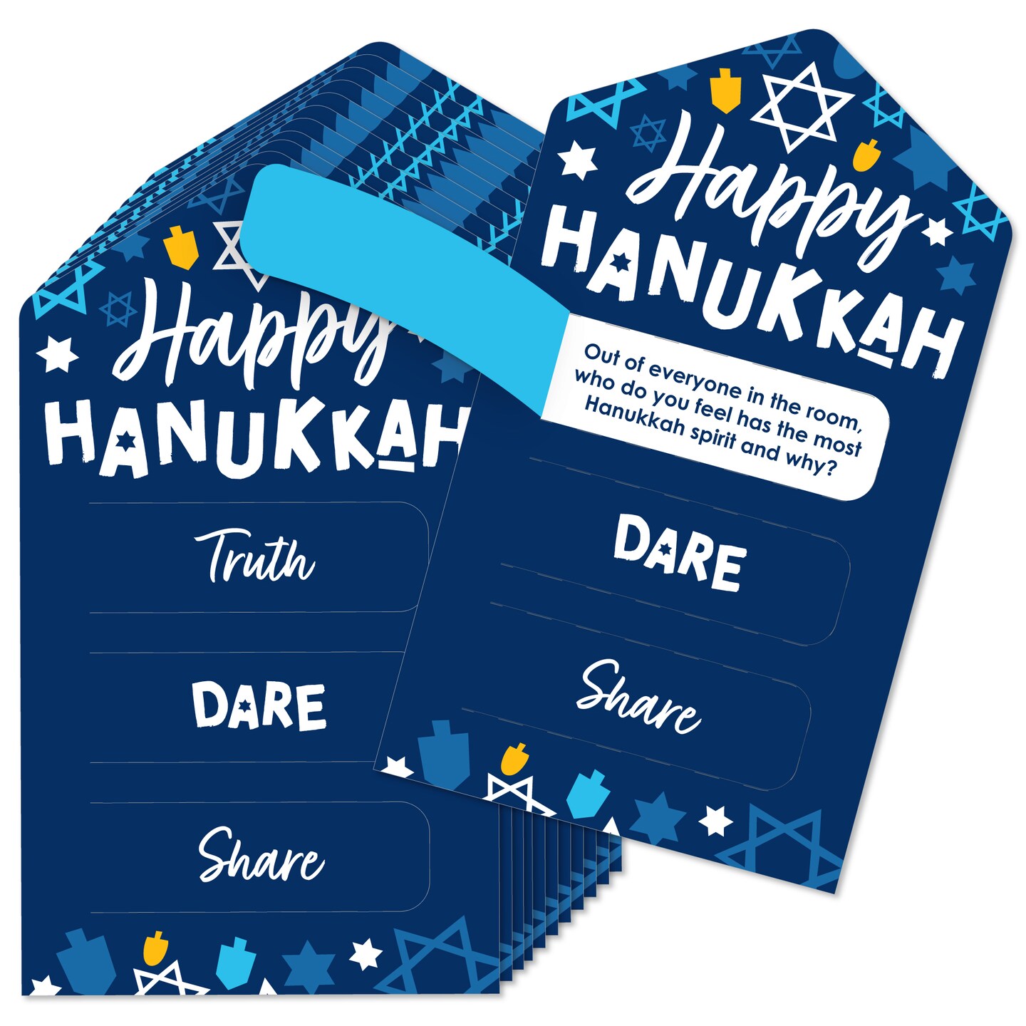 Big Dot of Happiness Hanukkah Menorah - Chanukah Holiday Party Game Pickle Cards - Truth, Dare, Share Pull Tabs - Set of 12